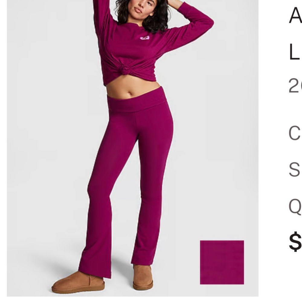 VS Pink Midrise Foldover Flare Leggings Pants